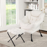 Lazy Chair Modern Accent Chair with Ottoman & Folding Footrest-Beige