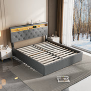 NEW OTTOMAN STORAGE UPHOLSTERED BED FRAME 4FT6 DOUBLE WITH USB PORT & LED LIGHT