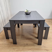 3-Piece Wooden Grey Dining Table Set for 4 People, 2 Grey Benches Dining Set