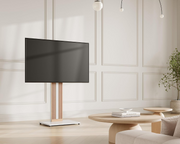 FITUEYES Floor TV Stand 32-65 Inch Height Adjustable ±30° Swivel Beech Wood