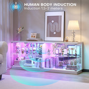 LED TV Unit Cabinet RGB Lights Glass Doors USB-C Power Sockets Modern Stand