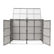 Rattan Garden Double Wheelie Bin Store Outdoor Dustbin Rubbish Storage Shed Box