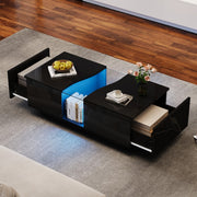 Led Coffee Table with 2 Drawer Storage, High Gloss Coffee Table for Living Room