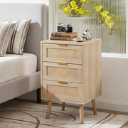 Bedside Tables Set of 3 Rattan Drawers, Bedroom Side Table with 3 Drawers