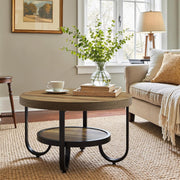 80cm Round Coffee Table 2-Tier Industrial Accent Center Table with Storage Shelf