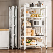 5 Tier Foldable Kitchen Metal Rack Warehouse Storage Shelving Unit With Wheels