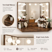 Dressing Table with LED Lights Mirror 5 Drawers Vanity Makeup Desk Multi-Socket