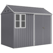 8x6ft Metal Garden Shed Outdoor Storage Shed w/ Doors Window, Grey
