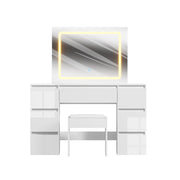 White Dressing Table High Gloss Vanity Makeup Desk 7 Drawers& Stool& LED Mirror