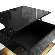 Black Lift Top Coffee !SALE! Table LED Lights Hidden Storage High Gloss Modern