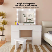 White Dressing Table Wood Makeup Desk with Hollywood LED Mirror 7 Drawer Bedroom