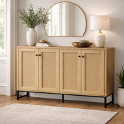 Sideboard Cabinet Rattan Doors Storage Console Farmhouse Natural Wood Unit