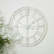 Large white skeleton wall clock 80cm x 80cm iron industrial retro rustic