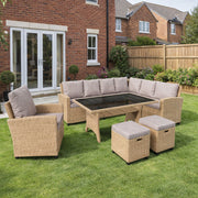 Garden Furniture Set Oxford Rattan Corner Sofa Table Chairs Beige UK Stock