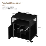 Black Office Filing Cabinet Mobile Printer Stand File Storage Drawer Wheels
