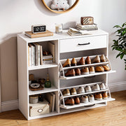 Shoe Storage Cabinets w/ Drawer & Side Cupboard 4 Tier Adjustable Flip-Down Scfn