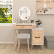 Modern Dressing Table Set with LED Mirror Vanity Desk with Drawer Cabinet Stool