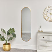Gold Oval Framed Wall Mirror 140cm x 40cm thin framed minimal modern decor