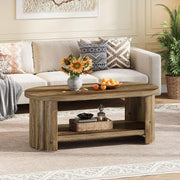 47.24-Inch Modern Wooden Oval Coffee Table with Storage Shelf for Living Room