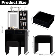 Dressing Table with LED Lights Mirror 2 Drawers Vanity Makeup Desk with Stool