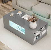 White High Gloss Rectangular Coffee Table LED Lights Storage 2 Drawers 95x55