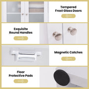 Tall Bathroom White Storage Cabinet Tempered Glass Door Pantry Cabinet