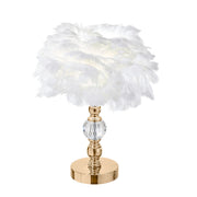 Fluffy Feather Tables Lamp Feather Shade Lampshade Bedside Night Light Gold Base