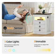 Smart Bedside Table with Charging Station, LED Nightstand with Hidden Drawer