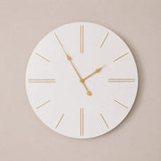 Large White Wooden Grain & Gold Detailed Wall Clock - 70cm x 70cm