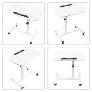 Adjustable Overbed Table Over Hospital Bed Tray with Wheels for Home Use White