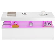 High Gloss LED Coffee Table With Storage Wooden 2 Drawer Living Room Furniture