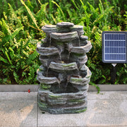 Solar Power Water Fountain Feature LED Lights Outdoor Garden Stone Statues Decor