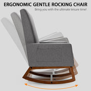 Modern Rocking Chair Upholstered Fabric Leisure Armchair with Rubber Wood Base