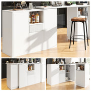 Kitchen Island Breakfast Bar Dining Table with Storage Cabinet Cupboard White