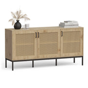 Wide Sideboard for Living Room, Rattan Effect With 6 Storage Shelves