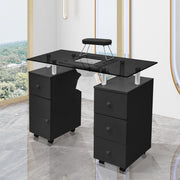 Glass Top Manicure Table Acetone Resistant Nail Desk with 4 Drawers & Cabinet UK