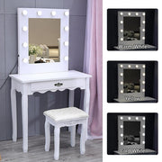 Dressing Table With LED Lights Mirror Stool Set Makeup Desk Vanity Table Bedroom