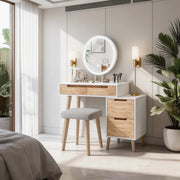 Modern Dressing Table Set with LED Mirror Vanity Desk with Drawer Cabinet Stool