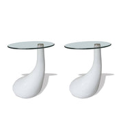 Coffee Table 2 Pcs With Round Glass Top High Gloss