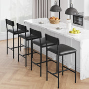 Set of 4 Black Faux Leather Bar Stools High Back Kitchen Breakfast Counter Chair