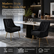 Dining Chairs Set of 2 Upholstered Tufted Velvet Kitchen Chairs Gold Legs Modern