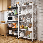 5 Tier Foldable Kitchen Metal Rack Warehouse Storage Shelving Unit With Wheels