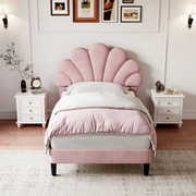 3FT Single Velvet Bed Frame with Adjustable Petal Headboard Easy Assembly Pink