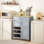 Rolling Kitchen Island Trolley Storage Cart w/ Rubberwood Top, Grey