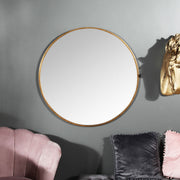 Large Round Gold Framed Wall Mounted Mirror