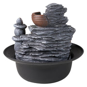 Water Feature Indoor Tabletop LED Sound Fountain Waterfall Home Decor 3 Bowls