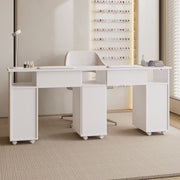Pro Double Manicure Table Salon Nail Art Station Beauty Desk with Dust Collector