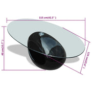 WALPLUS Oval Glass Coffee Table High Gloss Black Modern Sofa Centre Piece