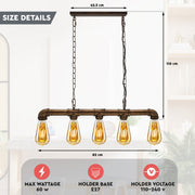5 Light Kitchen Island Pendant Linear Farmhouse Modern Pipe Lamp Lighting