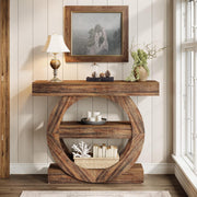 41.34'' Farmhouse Wooden Narrow Console Table with Storage Shelves for Entryway